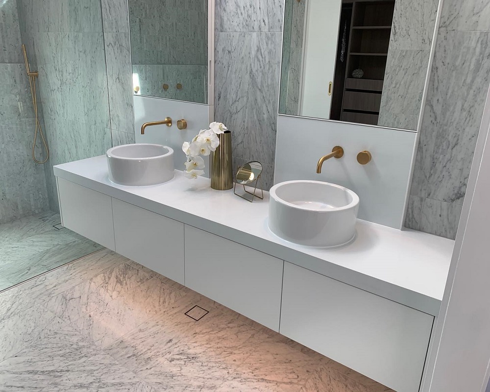 Stone Solutions - QQ Ultra White - Vanities - Sydney Installation - Concord Project