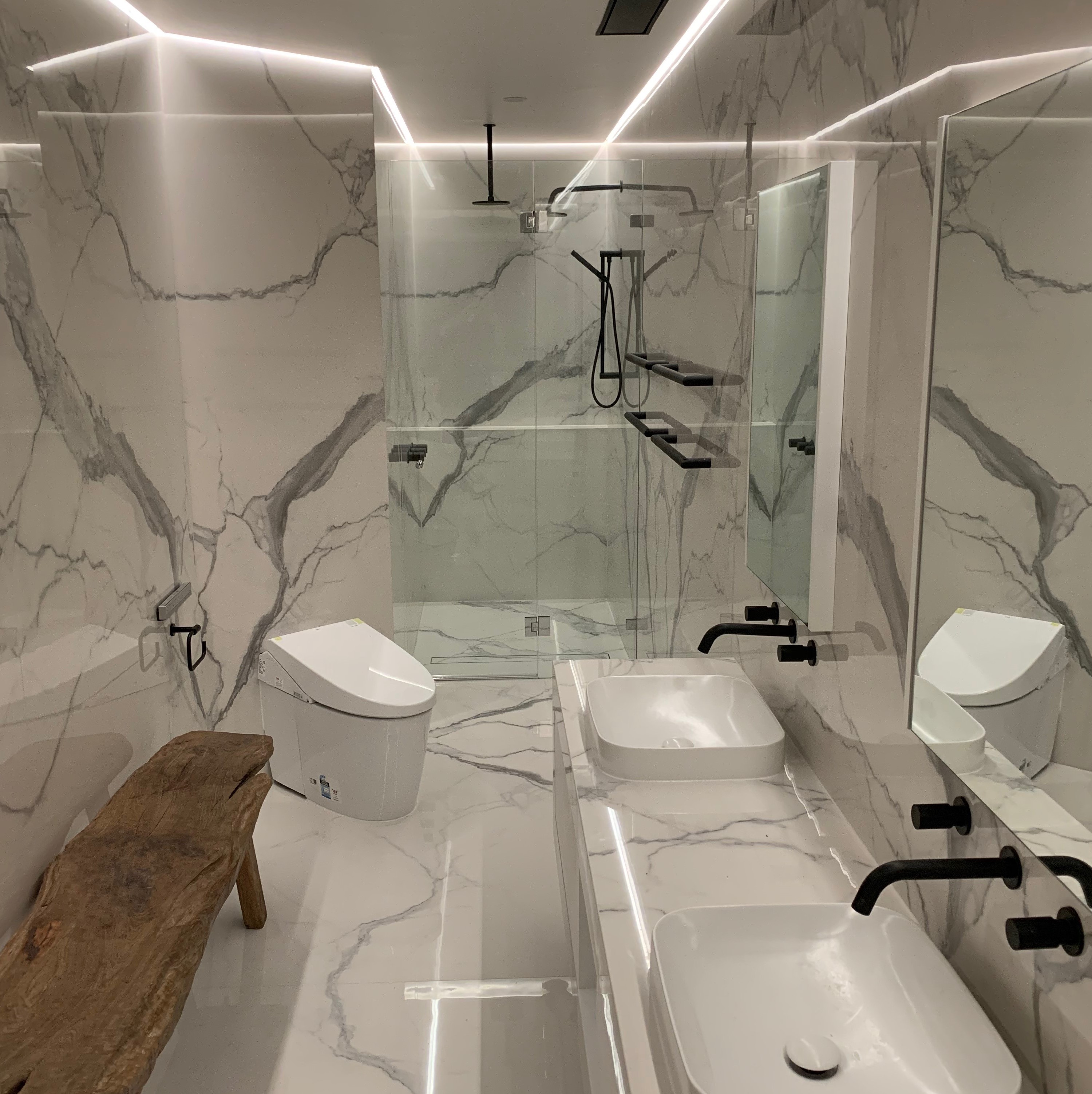 Stonemason Sydney Stone Wall Cladding Floor Tile Vein Matched Porcelain Bathroom